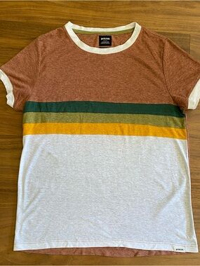 Prana Rust and White Colorblock Stripe Tee with Green, Olive size Medium